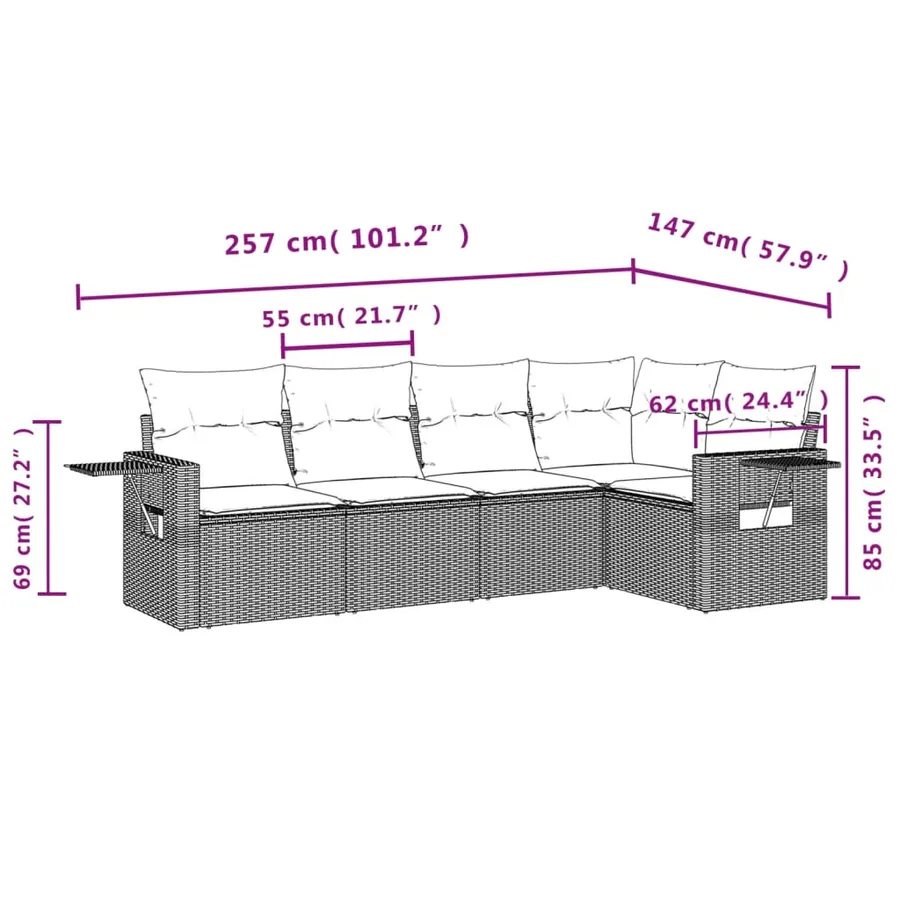Salon de jardin 5 pcs avec coussins noir résine tressée - 8