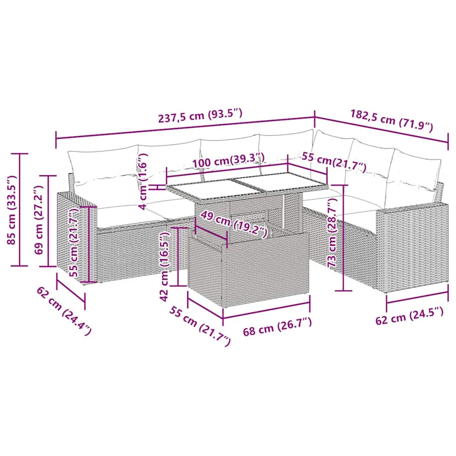 Salon de jardin avec coussins 7pcs noir résine tressée acacia - 14