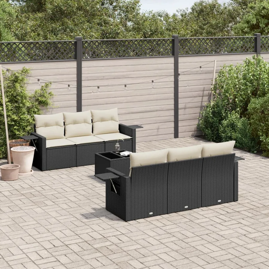 Salon de jardin 7 pcs avec coussins noir résine tressée 55 x 62 x 69 cm - 60,0 kg