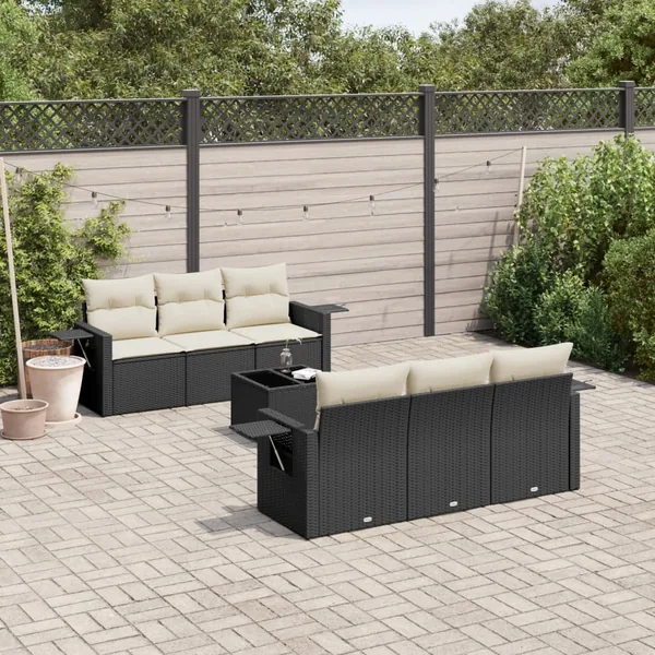 Salon de jardin 7 pcs avec coussins noir résine tressée 55 x 62 x 69 cm - 60,0 kg