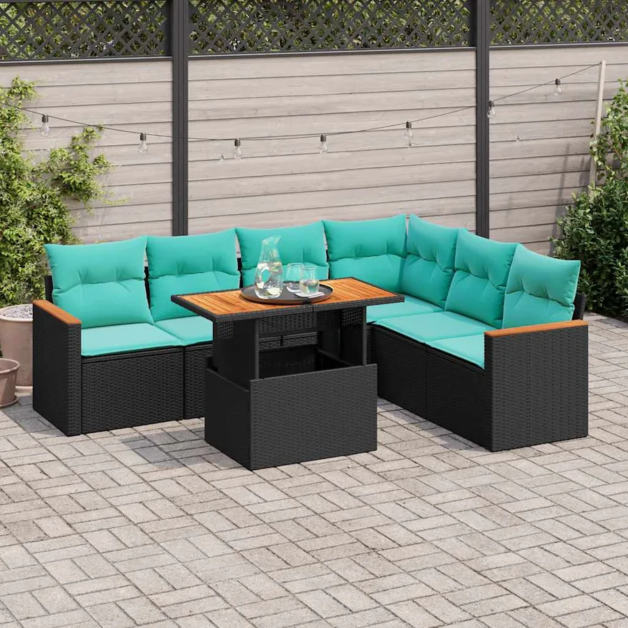 Salon de jardin 7 pcs avec coussins noir résine tressée 55 x 62 x 69 cm - 65,2 kg