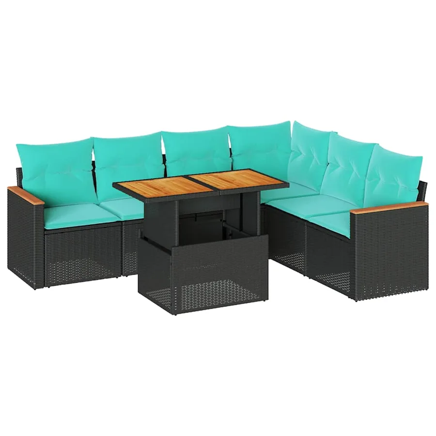 Salon de jardin 7 pcs avec coussins noir résine tressée 55 x 62 x 69 cm - 65,2 kg - 2