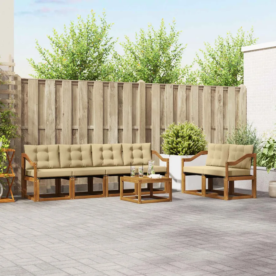 Ensemble de canapés d'extérieur 7 pcs Naturel et Beige