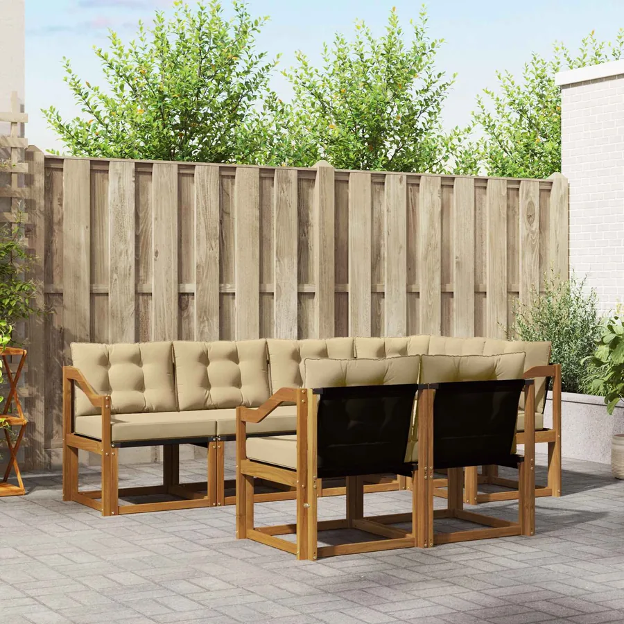 Ensemble de canapés d'extérieur 7 pcs Naturel et Beige
