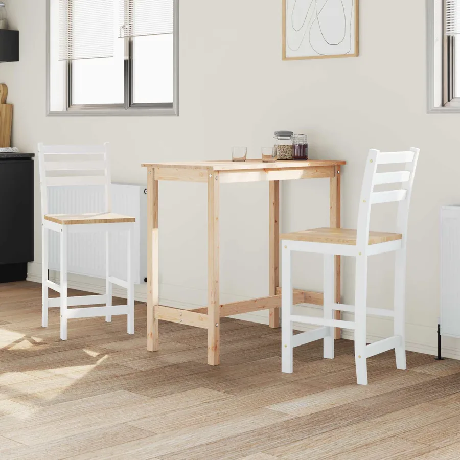 Chaises de salle à manger 2 pcs Bois de Caoutchouc Massif Blanc - 3