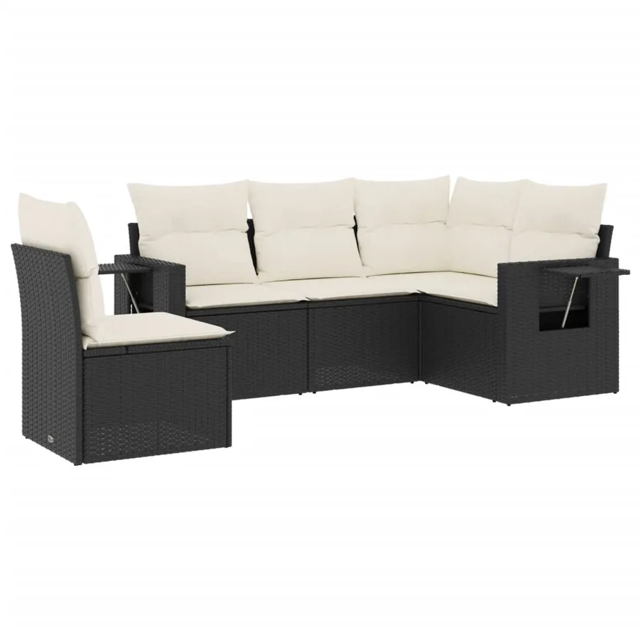 Salon de jardin 5 pcs avec coussins noir résine tressée - 2