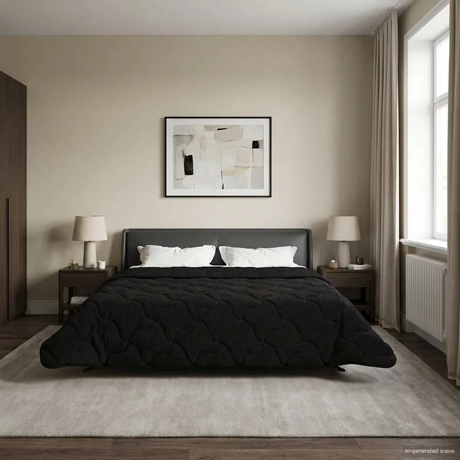 Duvet d'hiver Noir 220 x 240 cm Microfibre et polaire Teddy