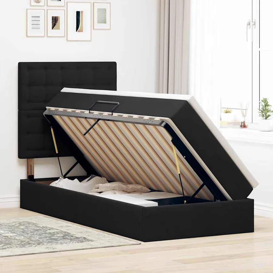 Lit avec rangement et matelas Noir 90 x 190 cm Velours - 4