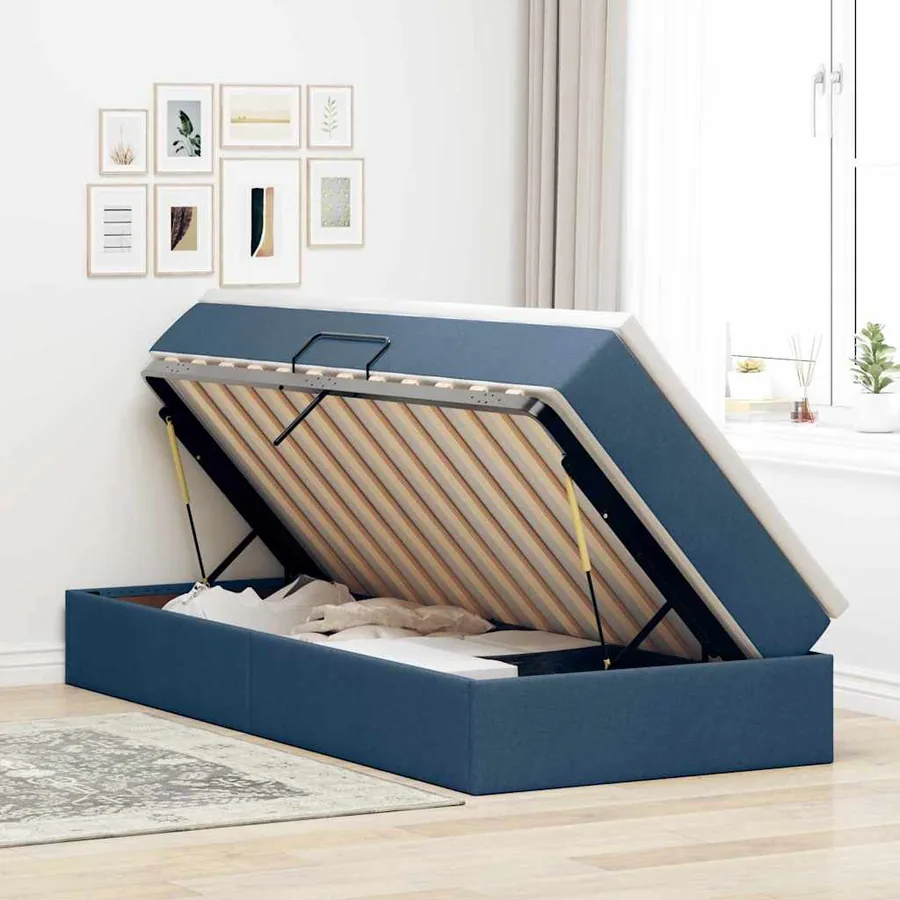 Lit avec rangement et matelas Bleu 100 x 200 cm Polyester - 4