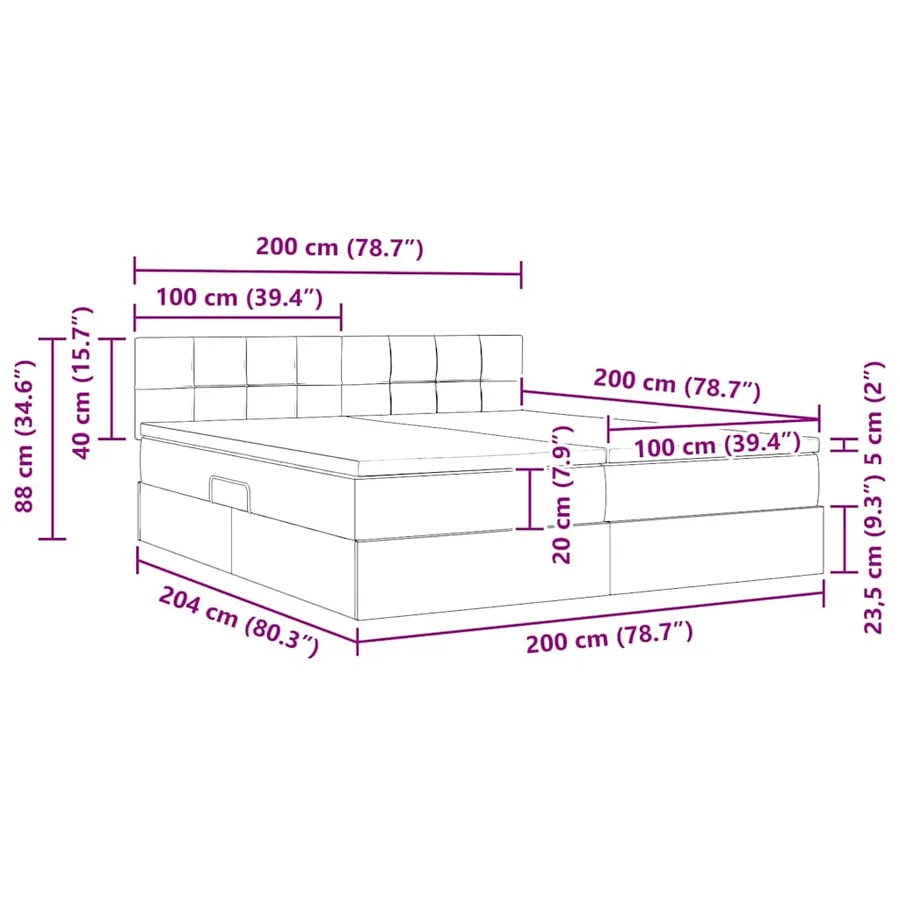 Lit de rangement LED avec matelas Bleu 200 x 200 cm Tissu - 18