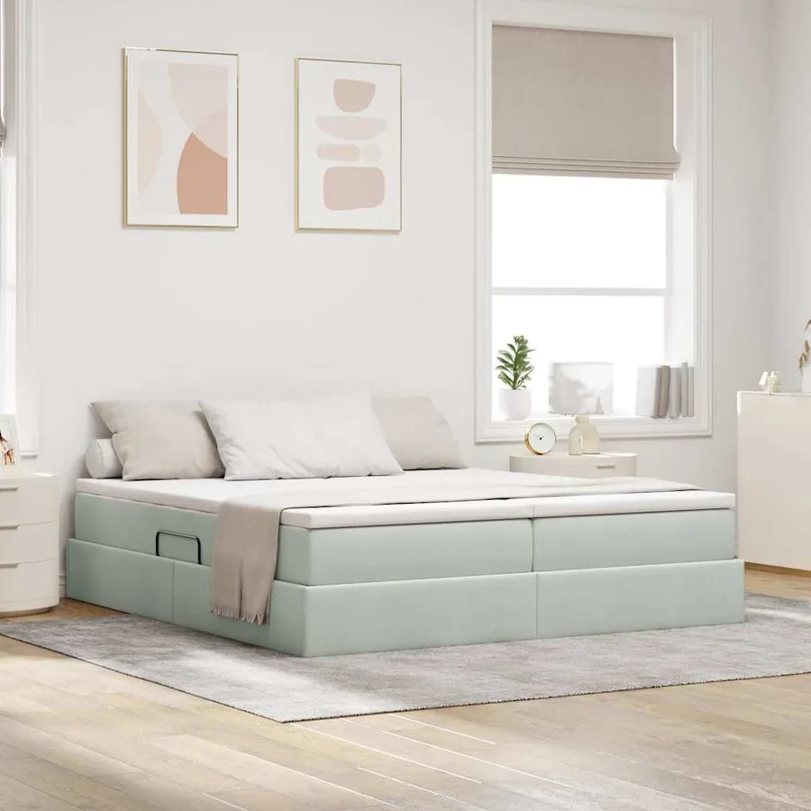 Lit avec rangement et matelas Gris clair 180 x 200 cm Velours