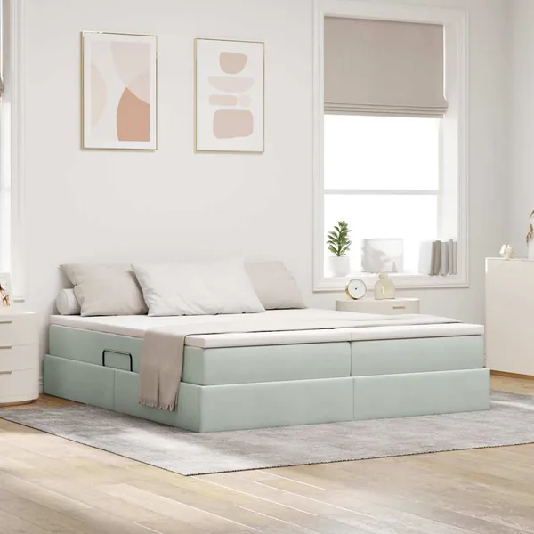 Lit avec rangement et matelas Gris clair 180 x 200 cm Velours