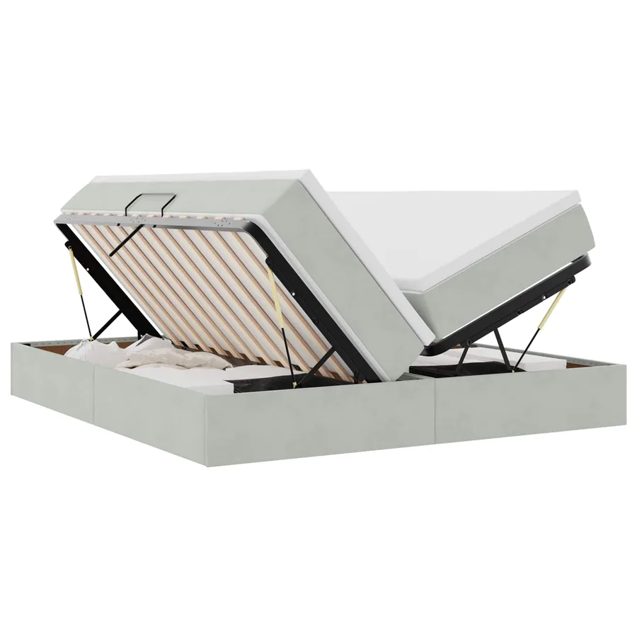Lit avec rangement et matelas Gris clair 180 x 200 cm Velours - 2