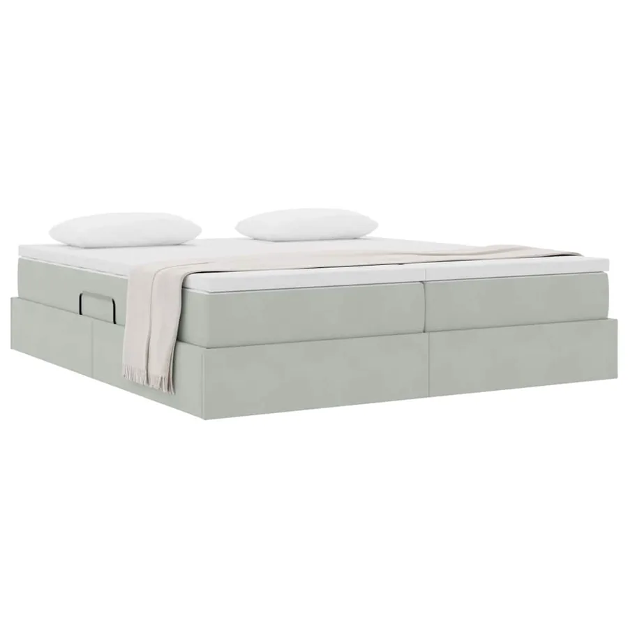 Lit avec rangement et matelas Gris clair 180 x 200 cm Velours - 3