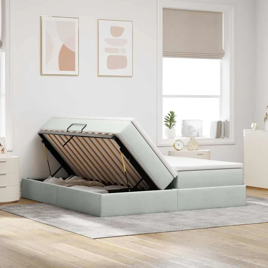 Lit avec rangement et matelas Gris clair 180 x 200 cm Velours - 4