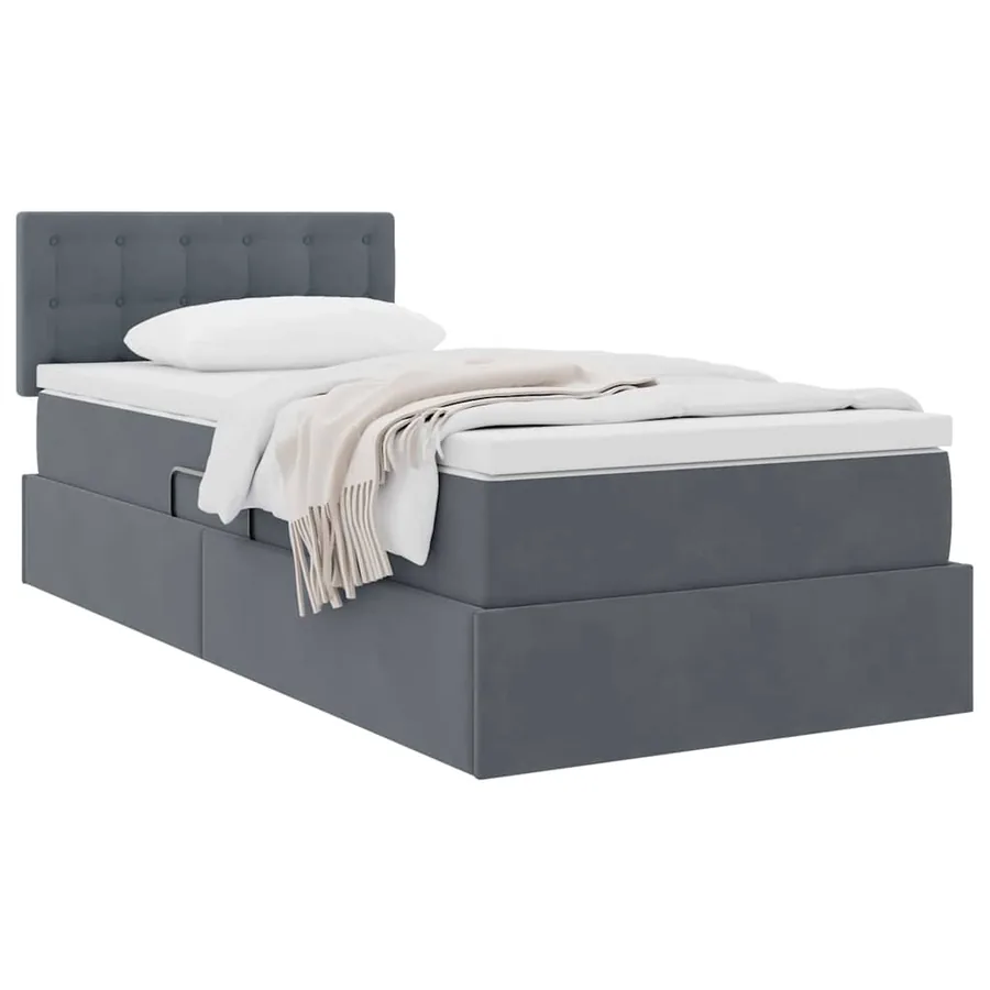 Lit de Rangement avec matelas Gris foncé 90 x 190 cm Velours - 3