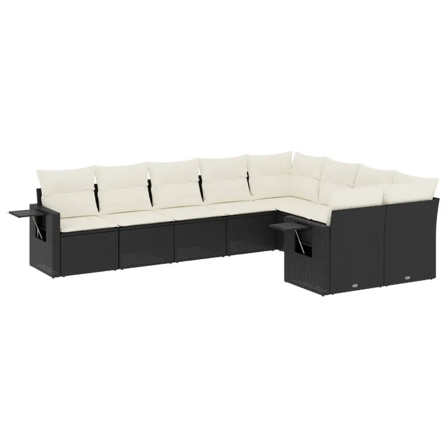 Salon de jardin 9 pcs avec coussins noir résine tressée - 2