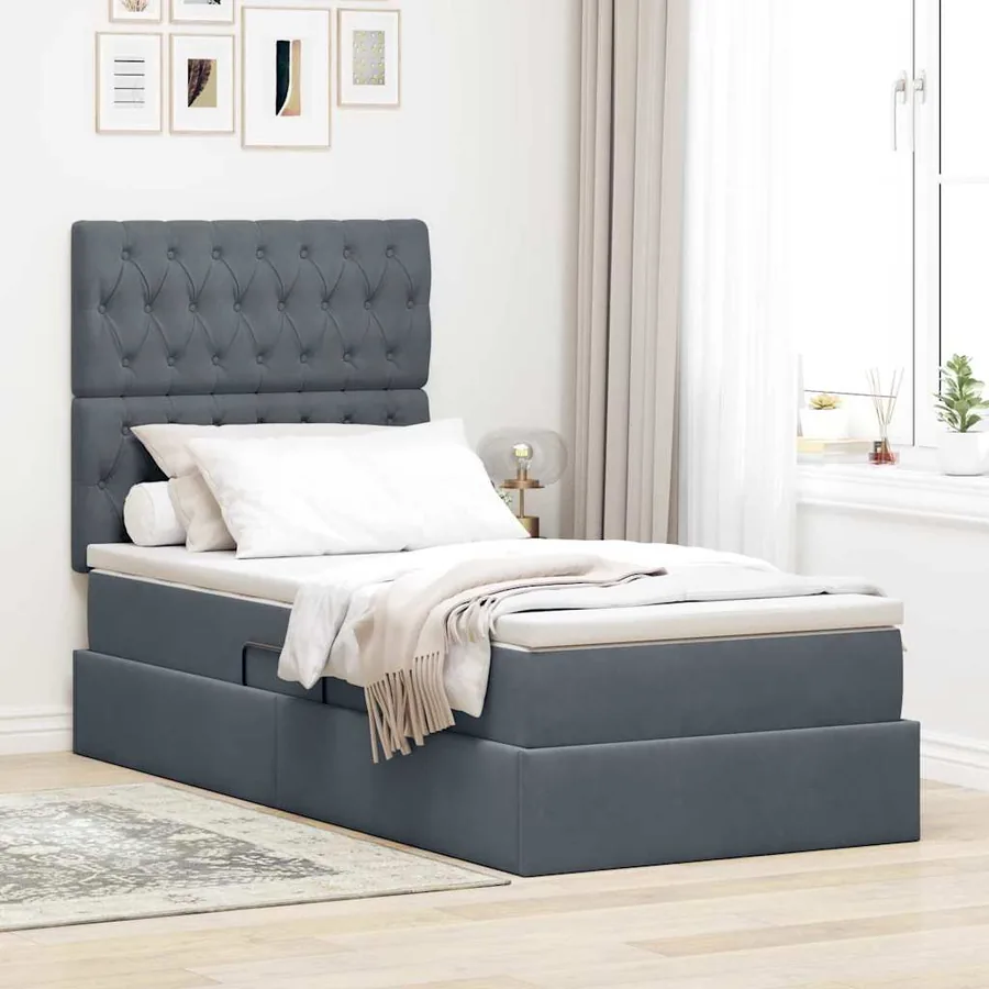 Lit de rangement LED avec matelas Gris foncé 90 x 190 cm