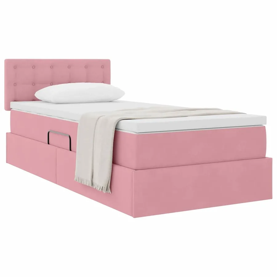 Lit de Rangement avec matelas Rose 90 x 190 cm Velours - 3