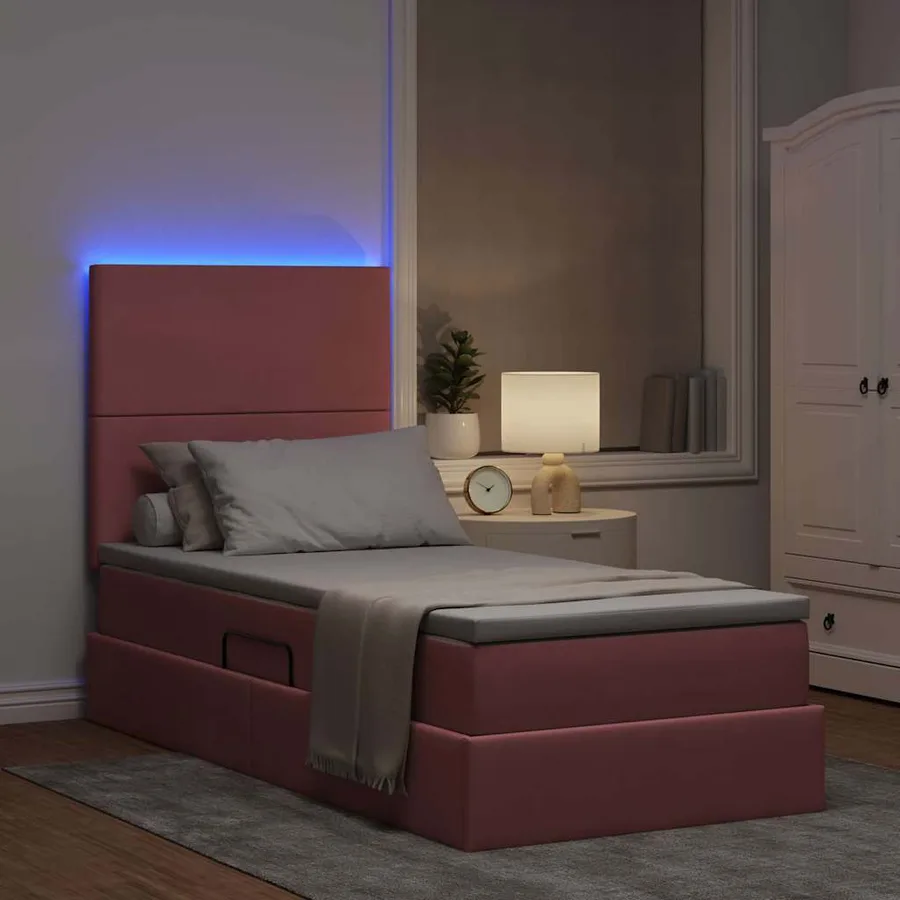 Lit de rangement LED avec matelas Rose 90 x 190 cm Velours - 5