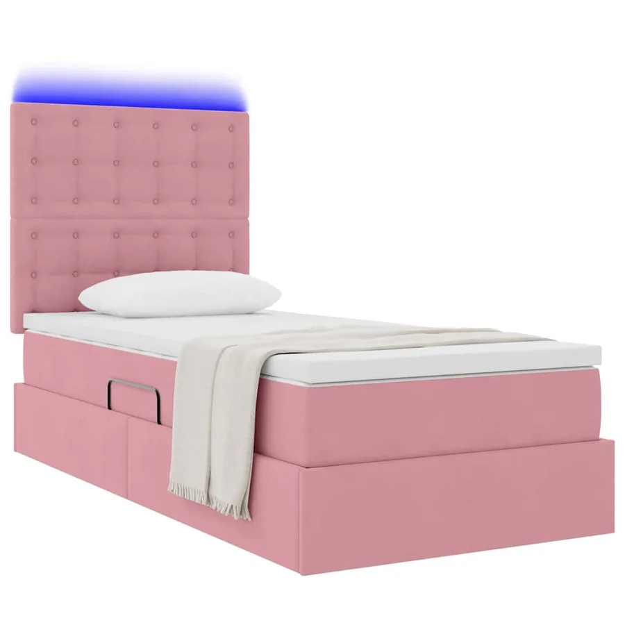 Lit de rangement LED avec matelas Rose 90 x 190 cm Velours - 3