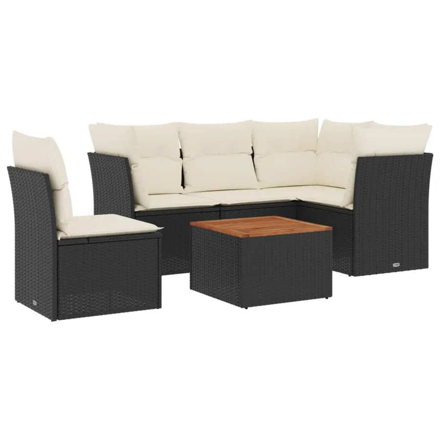 Salon de jardin 6 pcs avec coussins noir résine tressée - 2