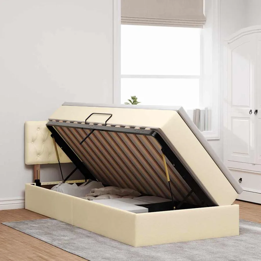 Lit avec rangement et matelas avec matelas Crème 90 x 190 cm - 4