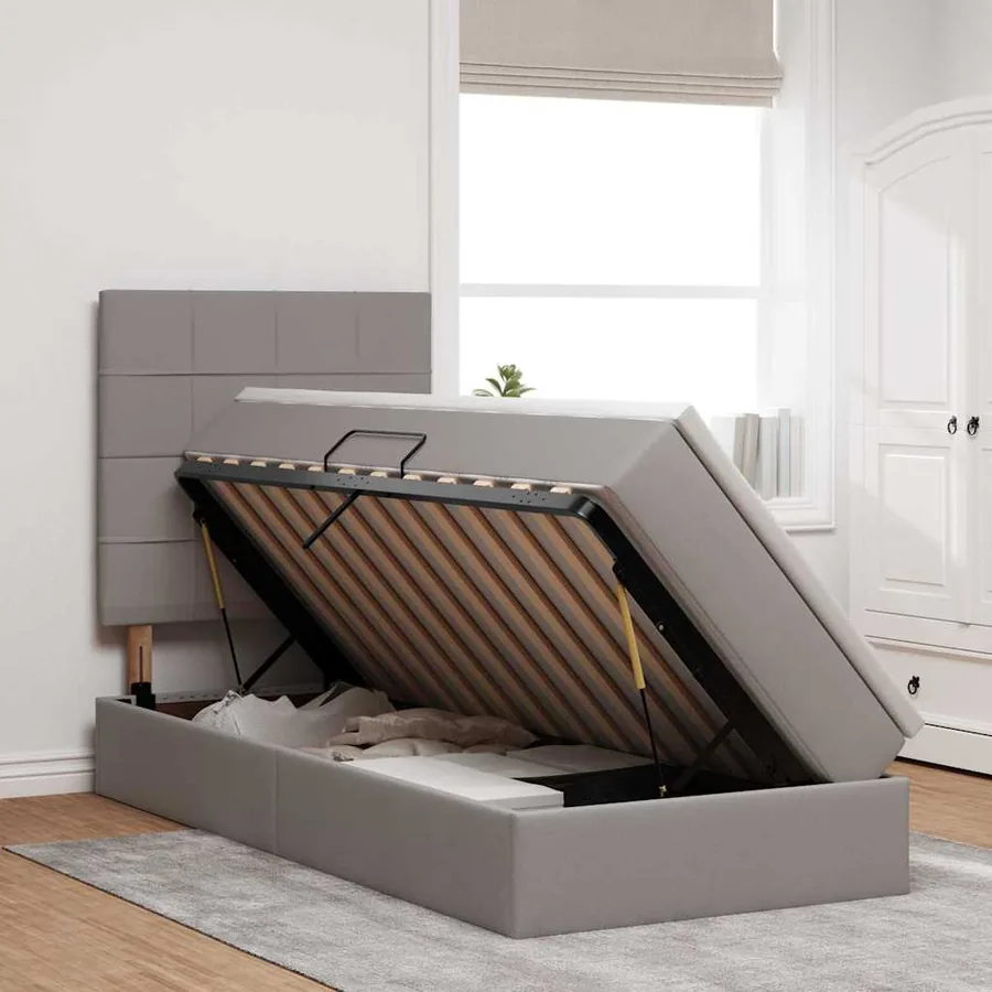 Lit de rangement LED avec matelas Taupe 90 x 190 cm Tissu - 4