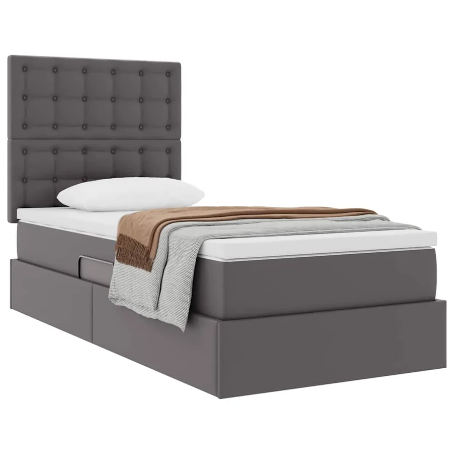 Lit de Rangement Gris 100 x 200 cm Cuir synthétique - 3