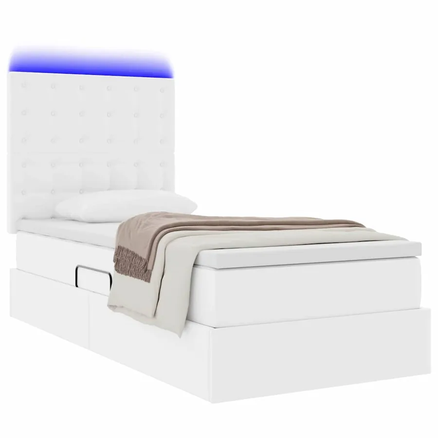 Lit avec rangement et LED Blanc pur 90 x 190 cm Simili cuir - 3