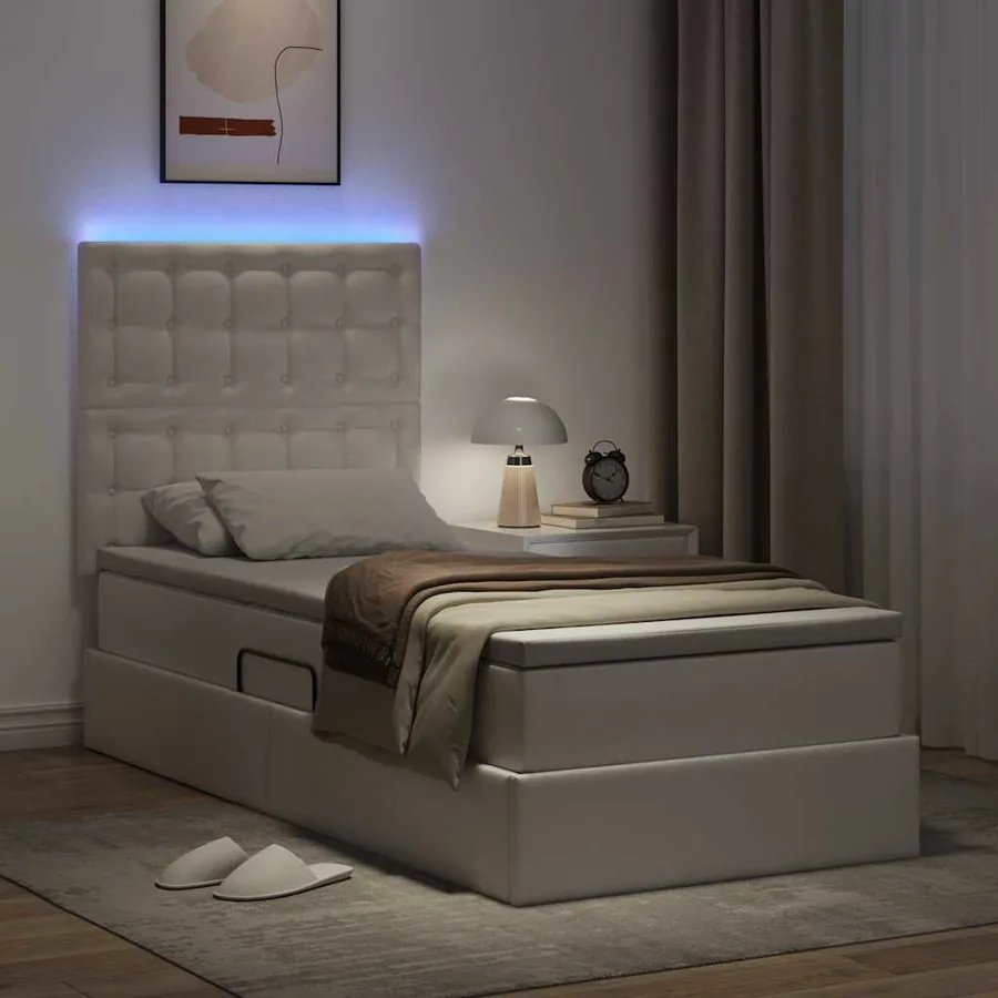 Lit avec rangement et LED Blanc pur 90 x 190 cm Simili cuir - 5