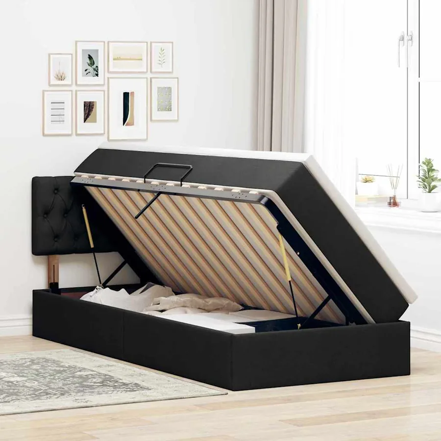 Lit avec rangement et matelas avec tête de lit Noir 90 x 190 cm - 4