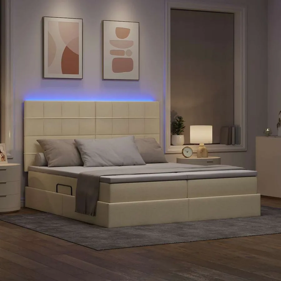 Lit de rangement LED avec matelas Crème 200 x 200 cm Tissu - 5