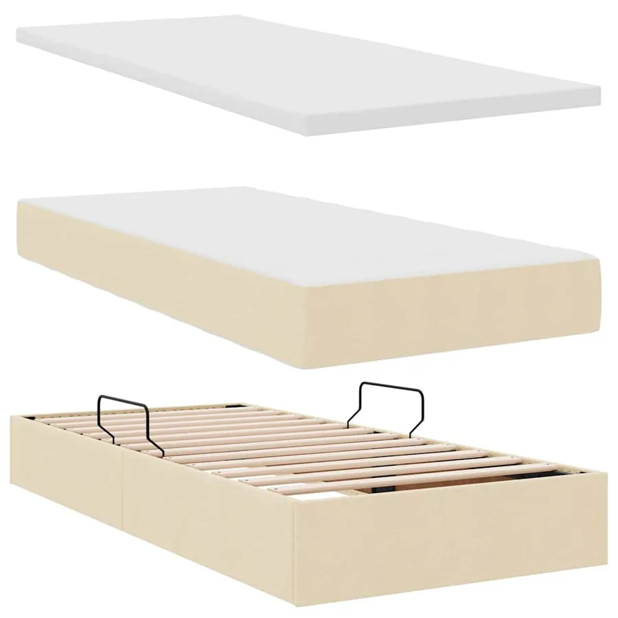Lit de rangement LED avec matelas Crème 200 x 200 cm Tissu - 9