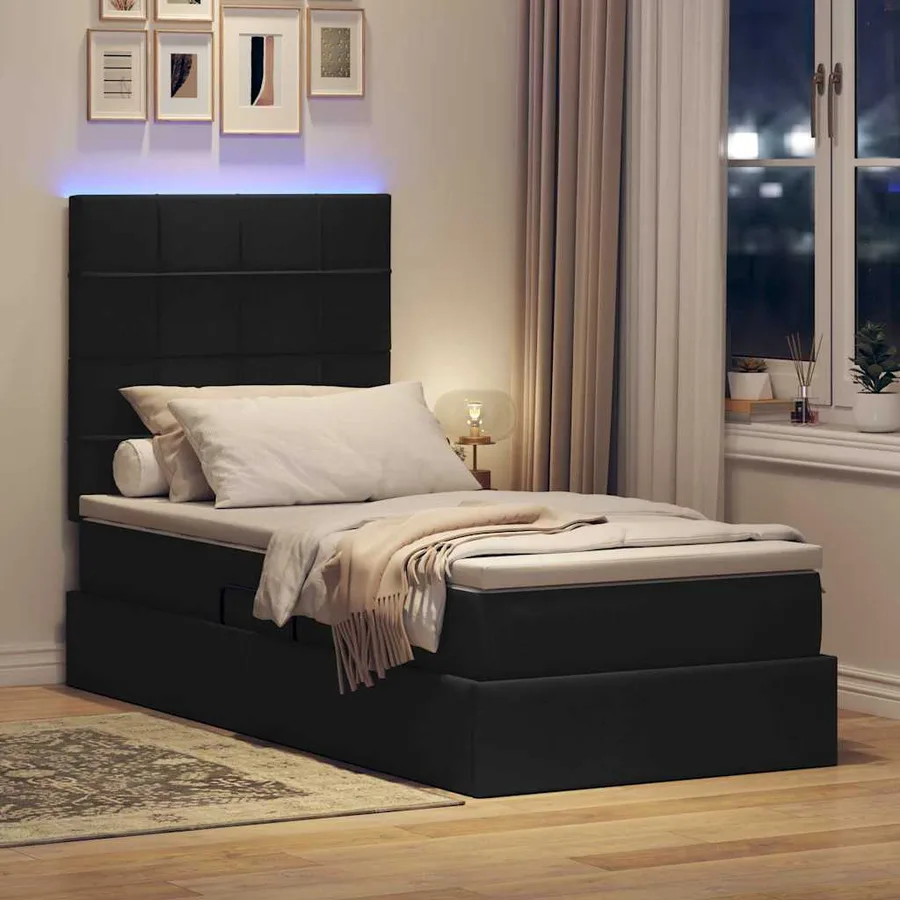 Lit de rangement LED avec matelas Noir 100 x 200 cm Tissu - 5