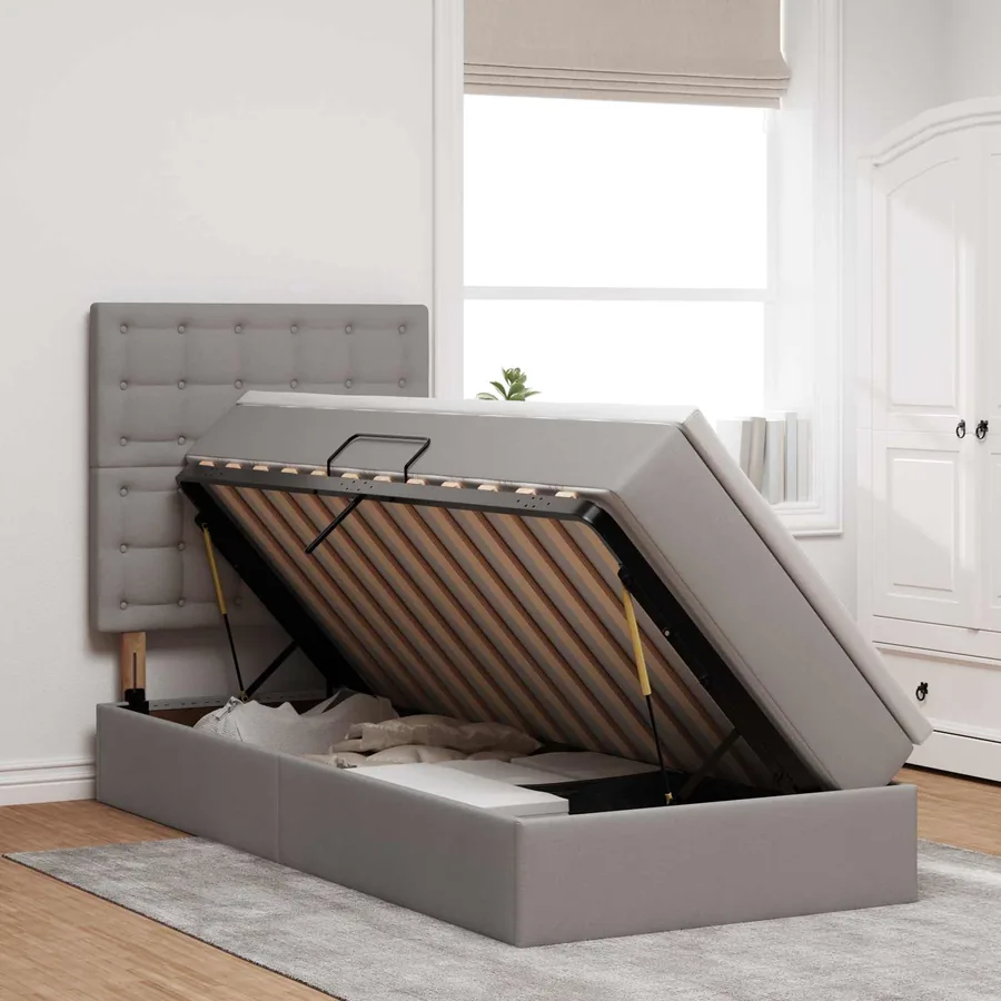 Lit de rangement LED avec matelas Taupe 90 x 200 cm Tissu - 4