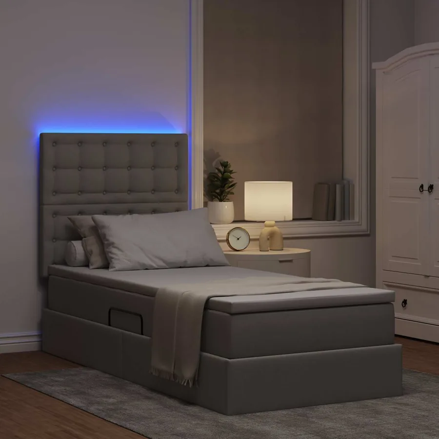 Lit de rangement LED avec matelas Taupe 90 x 200 cm Tissu - 5