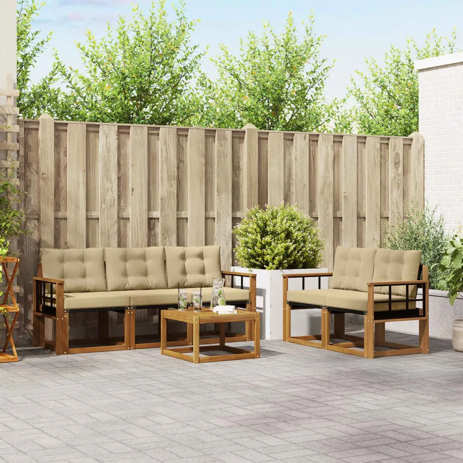 Ensemble de canapés d'extérieur 6 pcs Naturel et Beige
