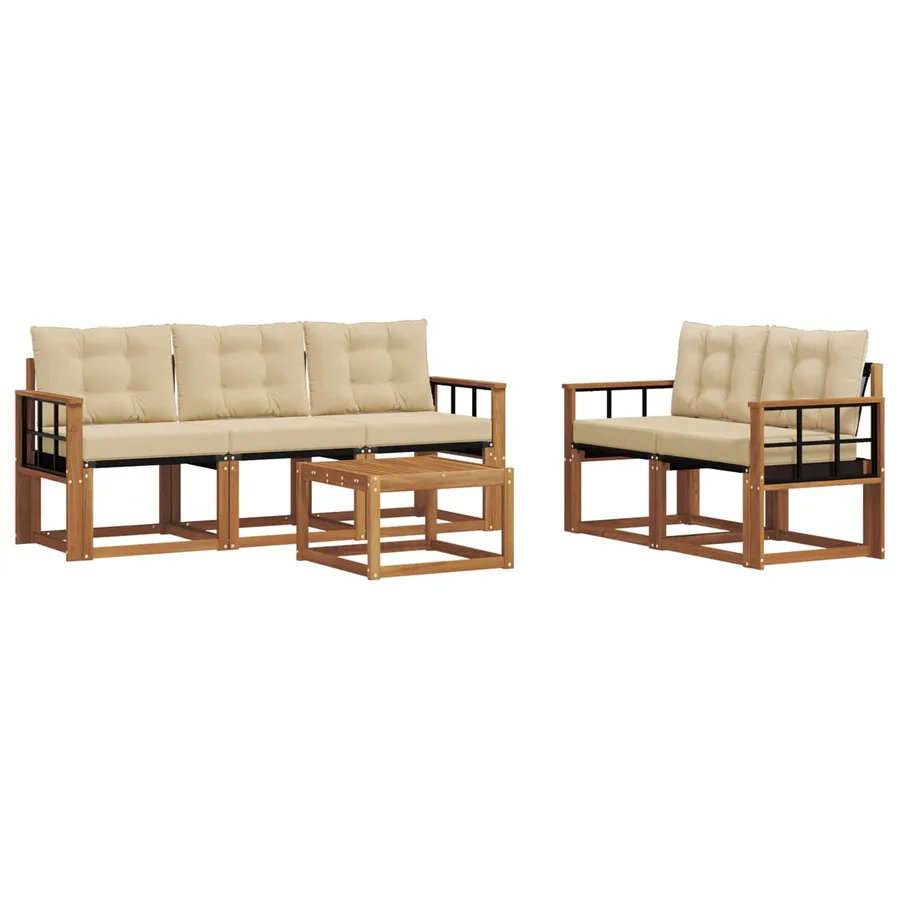 Ensemble de canapés d'extérieur 6 pcs Naturel et Beige - 2