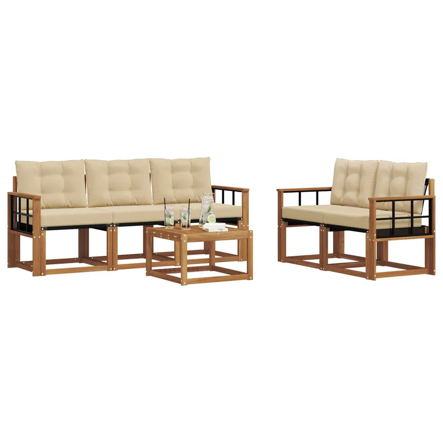 Ensemble de canapés d'extérieur 6 pcs Naturel et Beige - 3
