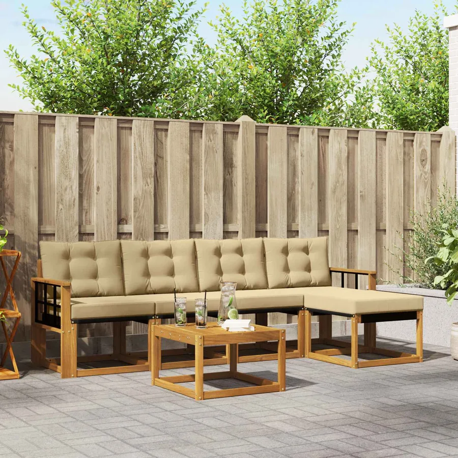 Ensemble de canapés d'extérieur 6 pcs Naturel et Beige