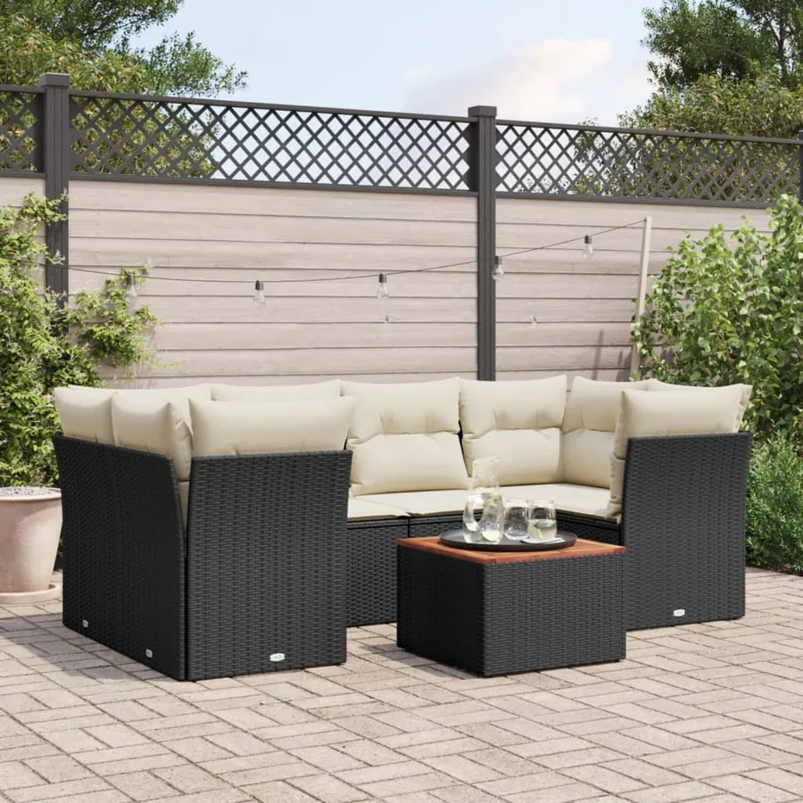Salon de jardin 7 pcs avec coussins noir résine tressée 62 x 62 x 69 cm - 59,4 kg