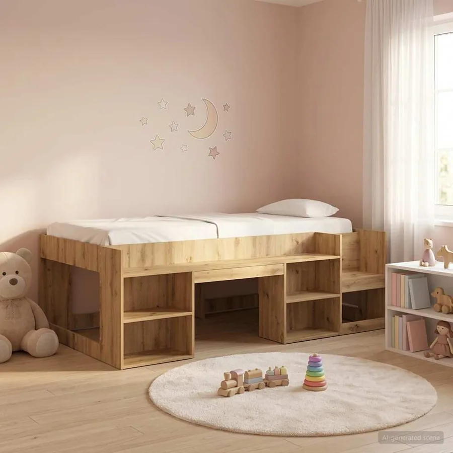 Cadre de lit pour enfants avec rangement Chêne artisanal