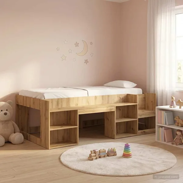 Cadre de lit pour enfants avec rangement Chêne artisanal