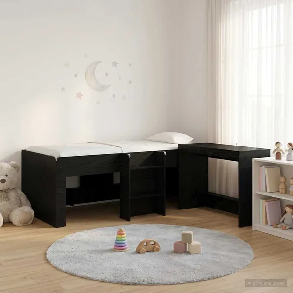 Lit haut pour enfants avec bureau 2 pc Chêne noir