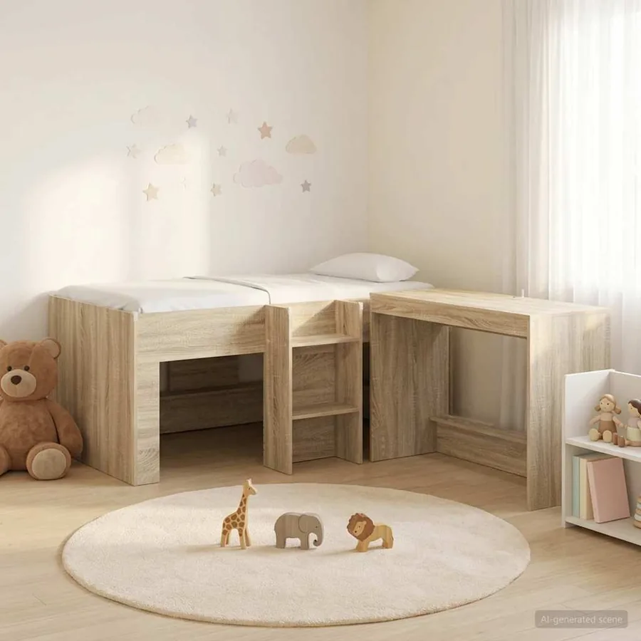 Lit haut pour enfants avec bureau 2 pc Chêne Sonoma
