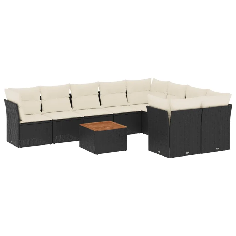 Salon de jardin 10 pcs avec coussins noir résine tressée - 2