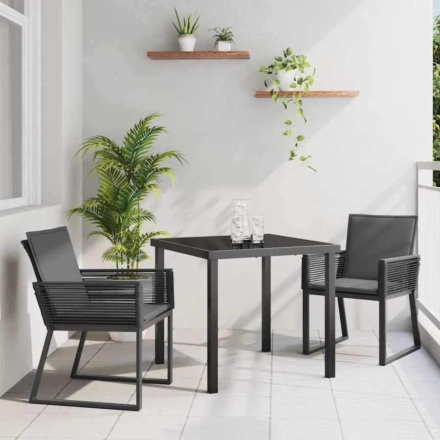 Ensemble de salle à manger pour jardin 3 pcs Noir