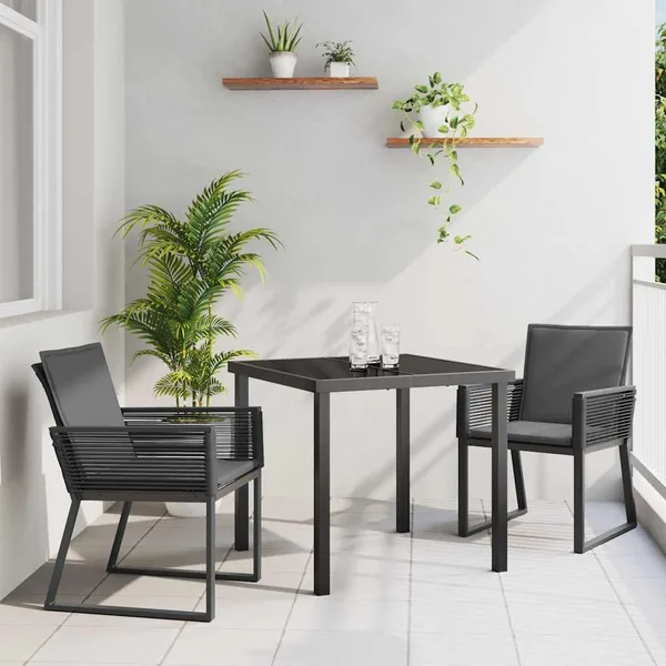 Ensemble de salle à manger pour jardin 3 pcs Noir
