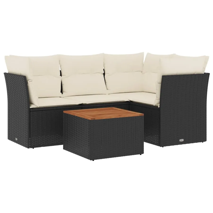 Salon de jardin 5 pcs avec coussins noir résine tressée - 2